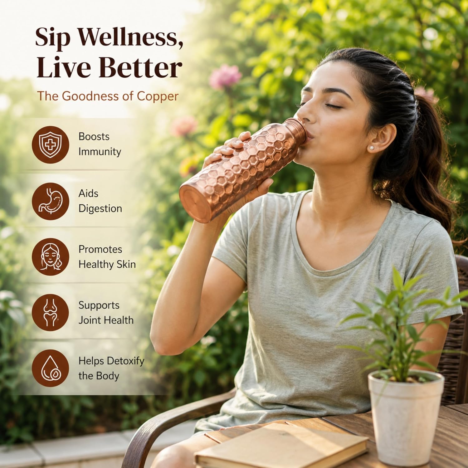 32oz Bakır Su Şişesi 3'lü Set, - Ayurvedic & Herbal Wellness Kits incelemesi ve fiyatı